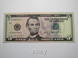 5 $ 2021 Billet de banque Federal Reserve Currency avec numéro de série Fancy Radar UNC++