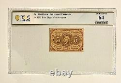 5 Cents Première Émission Monnaie Fractionnaire Fr#1230 PCGS 64 Billet de Banque Non Circulé