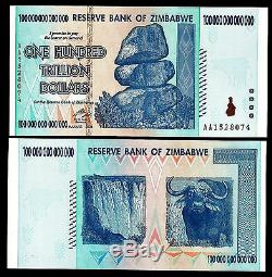 5 Xzimbabwe 100 Trillions De Dollars, Série Aa / 2008, P-91, Unc, Monnaie De Billet