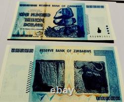 5 Zimbabwe 100 Trillion Dollars 2008 AA P-91 Billet de banque Neuf UNC Monnaie Zim avec COA