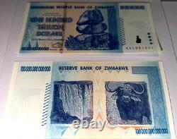 5 Zimbabwe 100 Trillions de Dollars 2008 AA P-91 Billet de Banque Neuf UNC Monnaie Zim avec COA