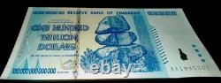 5 Zimbabwe 100 Trillions de Dollars 2008 AA P-91 Billet de Banque Neuf UNC Monnaie Zim avec Certificat d'Authenticité