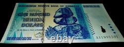 5 Zimbabwe 100 Trillions de Dollars 2008 AA P-91 Billet de banque Neuf UNC Monnaie Zim avec COA