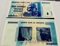 5 billets de 100 trillions de dollars du Zimbabwe 2008 AA P-91 neufs UNC monnaie zimbabwéenne avec certificat d’authenticité