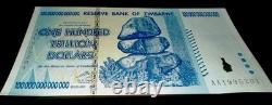 5 x DOLLARS ZIMBABWEENS AUTHENTIQUES 100 TRILLIONS 2008 AA P91 UNC UV PASSÉ COA