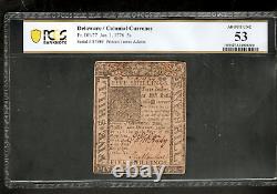 5s 1er janvier 1776 Monnaie continentale DE-77 PCGS 53 À peu près UNC (A6)