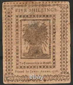 5s 1er janvier 1776 Monnaie continentale DE-77 PCGS 53 À peu près UNC (A6)