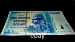 5xZimbabwe 100 billions de dollars 2008 AA P-91 billet de banque neuf UNC monnaie Zim avec COA