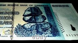5xZimbabwe 100 billions de dollars 2008 AA P-91 billet de banque neuf UNC monnaie Zim avec COA