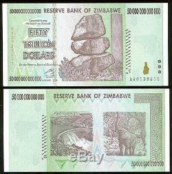5x 50 Billions De Zimbabwe Dollars Monnaie De La Monnaie. Unc USA Vendeur