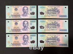 6 X 500 000 Vietnam Dong Money Polymeres Billets De Billets Millions De Vietnamiens Unc