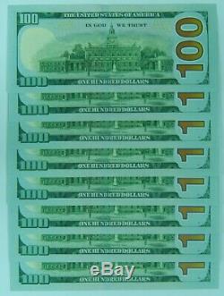 8 X $ 100 Sn Consécutive Étoile Billet De Cent Dollars Sequential Unc 2009 Monnaie Lot