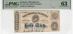 ALABAMA 1863 État de la guerre civile 50c Billet de banque obsolète ALCR4, PMG Ch UNC 63