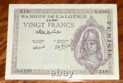 Algérie 1944-1945 20 Francs P92b HÉRITAGE 55 CHOIX À PEU PRÈS NEUF Billet de l'époque de la Seconde Guerre mondiale