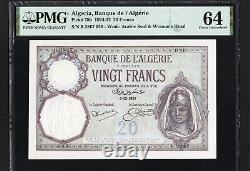 Algérie 20 Francs P78b 1924-32 Pmg64 Choix Du Billet De Banque Unc Devise Algérien