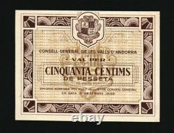 Andorre 50 Centimes P-5 1936 Guerre Civile Unc Monnaie (espagne France) Banque Note