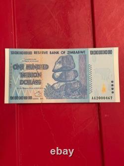 Authentique Zimbabwe 10 x 100 billions de dollars, devise UNC, AA/2008, P-91, UV+