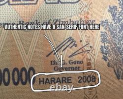 Authentique Zimbabwe 10 x 100 billions de dollars, devise UNC, AA/2008, P-91, UV+
