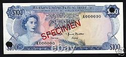 Bahamas 100 Dollars P-33 1968 Queen Rare Specimen Unc Monnaie Monnaie Note