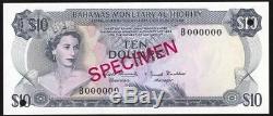 Bahamas 10 Dollars P30s 1968 Échantillon De Reine Unc Monnaie Monnaie Banque Note