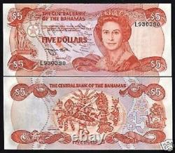 Bahamas 5 Dollars P-45 1974 (1984) Reine QEII Elizabeth Angleterre UNC Devise