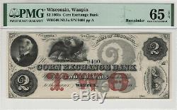 Banque 1860 $ 2 Corn Exchange Wapun Wisconsin Obsolète Monnaie Pmg Gem Unc 65 Epq