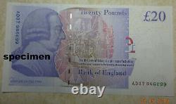 Banque d'Angleterre réelle billets de £20 vingt livres 2007 2012 2015 UNC-Fin