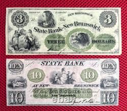 Banque d’État de New Brunswick, NJ, billets de monnaie obsolète de 3 $ et 10 $, 18 UNC sans plis