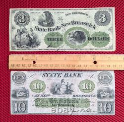 Banque d’État de New Brunswick, NJ, billets de monnaie obsolète de 3 $ et 10 $, 18 UNC sans plis