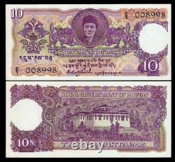 Bhoutan 10 NGULTRUM P-3 1974 Rare 1ère Émission Bhoutanaise UNC Billet de Banque Mondial