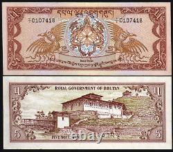 Bhoutan 5 NGULTRUM P-7 1981 Grande Taille Bhoutanaise C/1 UNC Monnaie Mondiale Rare NOTE