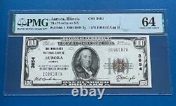 Billet de 100 dollars de monnaie nationale de 1929 d'Aurora, Illinois, PMG 64, choix UNC. Merchants NB.