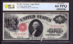 Billet de 1 dollar de 1917 de monnaie légale Fr. 37 Elliott Burke Pcgs B Choix Non Circulé 64 Ppq