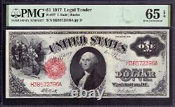 Billet de 1 dollar de 1917, monnaie à cours légal, Fr. 37 Elliott Burke Pmg Gem Unc 65 Epq (396a)