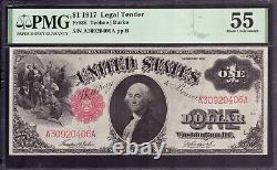 Billet de 1 dollar de 1917, monnaie de type 'Legal Tender Note' Fr. 36 Teehee Burke Pmg Presque Neuf Au 55.