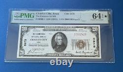 Billet de 20 dollars en monnaie nationale de 1929 de Charles City, Iowa PMG 64 Choice UNC. EPQ STAR