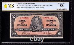 Billet de 2 $ de la BANQUE DU CANADA de 1937, CURRENCY BC-22c, PCGS B CHOIX À PEU PRÈS UNC AU 58