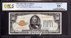 Billet de 50 $ en or de 1928, Certificat Fr. 2404, Bloc Aa, Pcgs B, Environ Unc Au 55