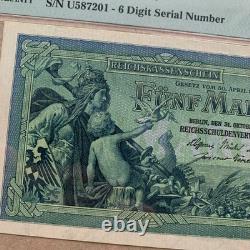 Billet de 5 Marks d'Allemagne 1904 P8a UNC PMG 64 EPQ Germania, Monnaie Dragon B999