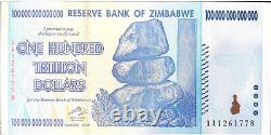 Billet de banque AA P-91 GEM Unc de 100 billions de dollars du Zimbabwe de 2008 en français.