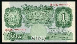 Billet de banque d'une livre sterling de Grande-Bretagne de 1948, devise P-363d, préfixe R52A, non circulé (UNC).