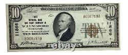 Billet de banque de 10 $ de 1929 de la devise nationale de Waynesboro, PA, neuf non circulé (UNC) et en parfait état