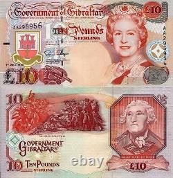 Billet de banque de 10 livres de Gibraltar, Monde, Papier-monnaie, UNC, Devise, Pick p26, 1995, Reine.