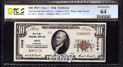 Billet de banque de 1929 de la First National Bank de 10 $, Nebraska, PCGS B Choix Non Circulé Cu 64