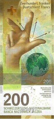 Billet de banque de 200 francs suisses non circulé. Pièce de monnaie unique de 200 francs UNC CHF.