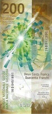 Billet de banque de 200 francs suisses non circulé. Pièce de monnaie unique de 200 francs UNC CHF.