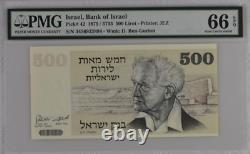 Billet de banque de 500 Lirot d'Israël de 1975 P42, neuf UNC, PMG 66