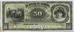 Billet de banque de 50 pesos Sonora 1911 au Mexique UNC Note de monnaie P S422r DN178