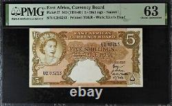 Billet de banque de 5 Shillings du Conseil des Monnaies de l'Afrique de l'Est 1958-60 PMG Choix UNC 63