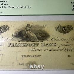 Billet de banque de 5 $ de la Banque de Frankfort, Kentucky, années 1810, Remainder PMG UNC 58 PPQ